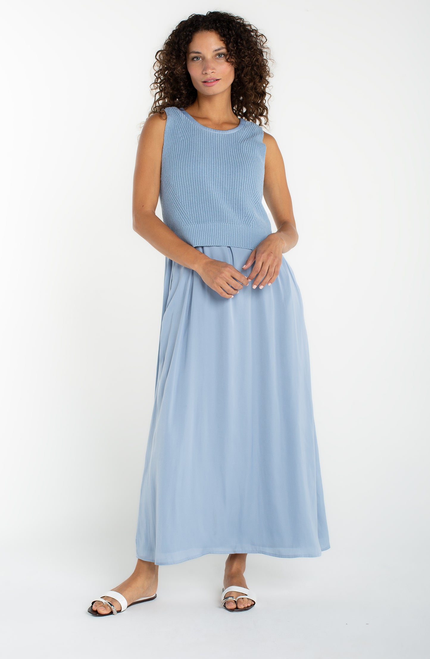 LIVERPOOL SLEEVELESS CREW NECK SWEATER DRESS - MALIBU BLUE