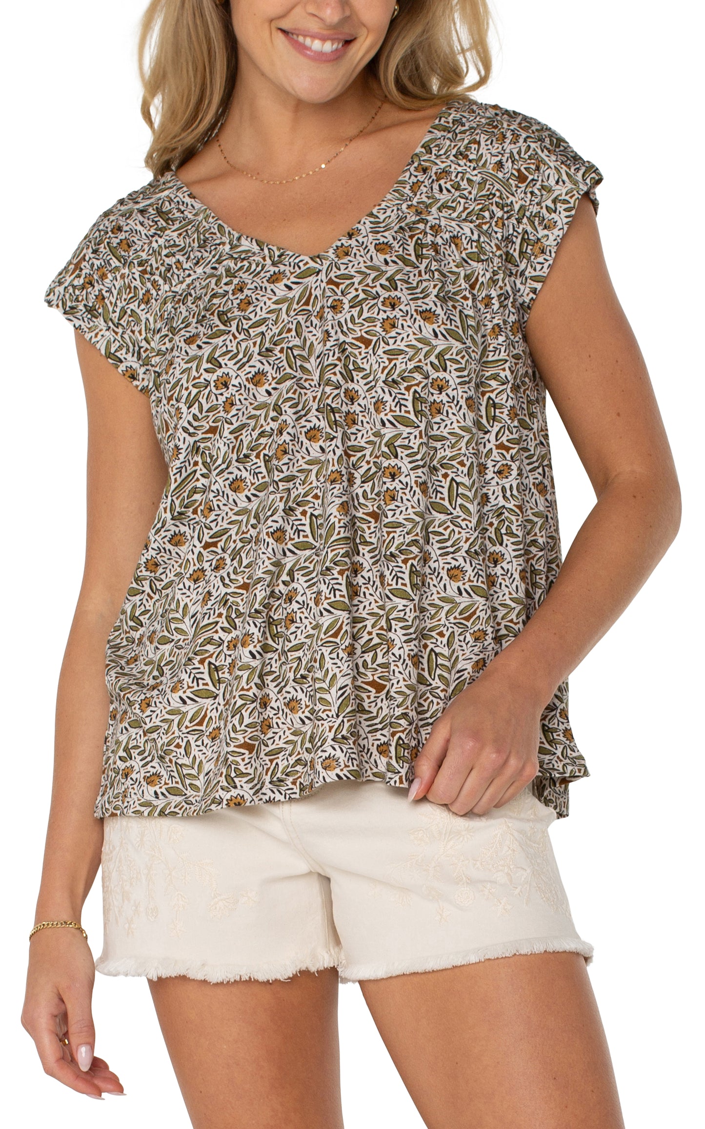 *SALE* LIVERPOOL SHORT-SLEEVE DOLMAN TIE-BACK TOP - GREEN MULTI
