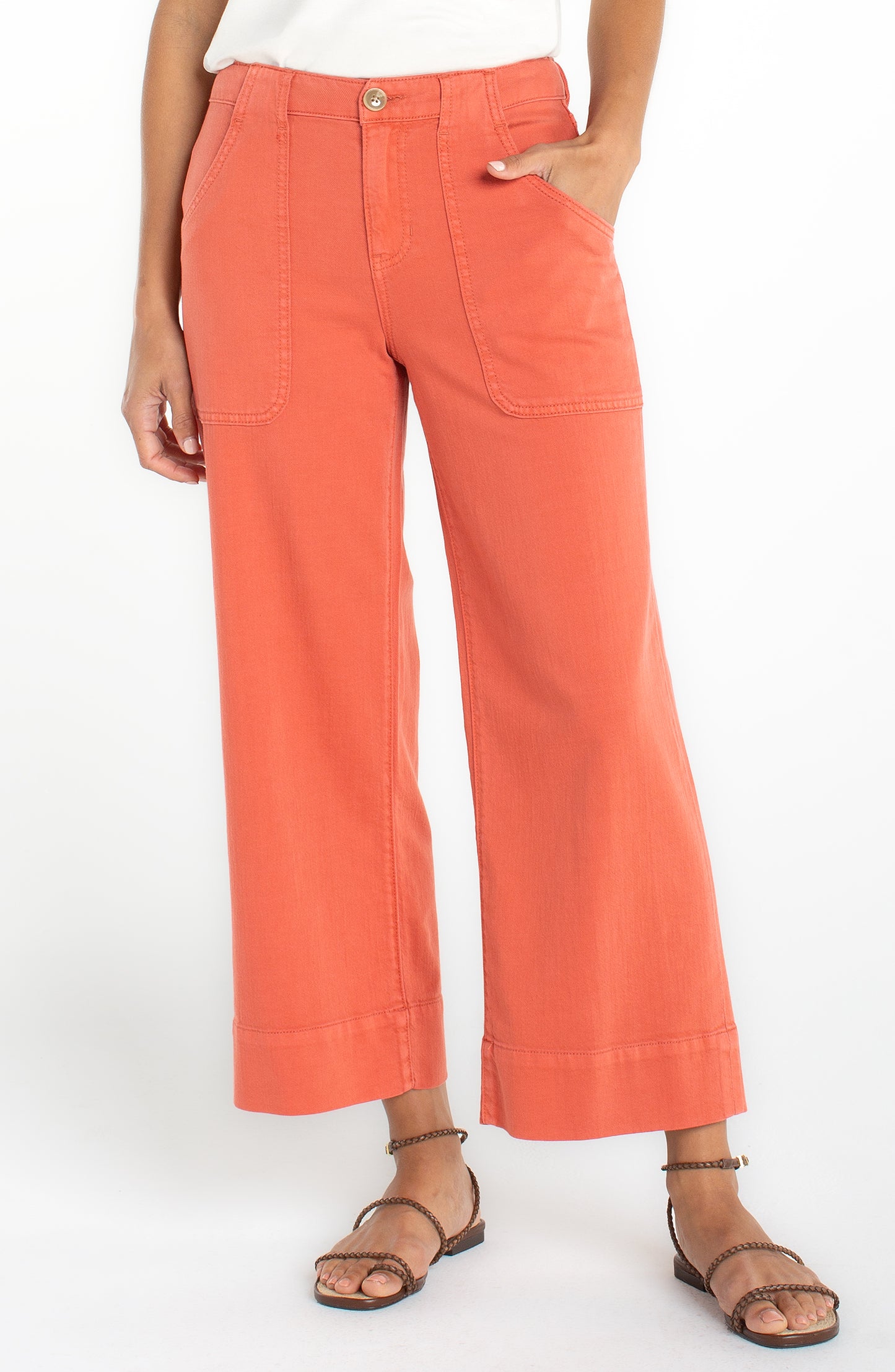 LIVERPOOL STRIDE CARGO WIDE LEG CROP - RED CLAY