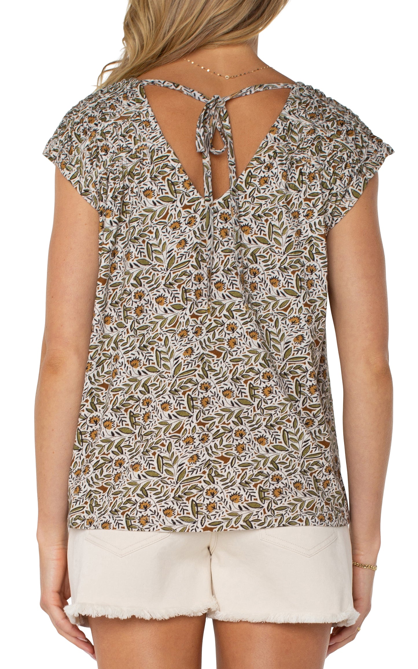 *SALE* LIVERPOOL SHORT-SLEEVE DOLMAN TIE-BACK TOP - GREEN MULTI