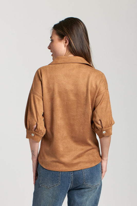 *SALE* AP NY FAUX SUEDE BLOUSE - CARAMEL