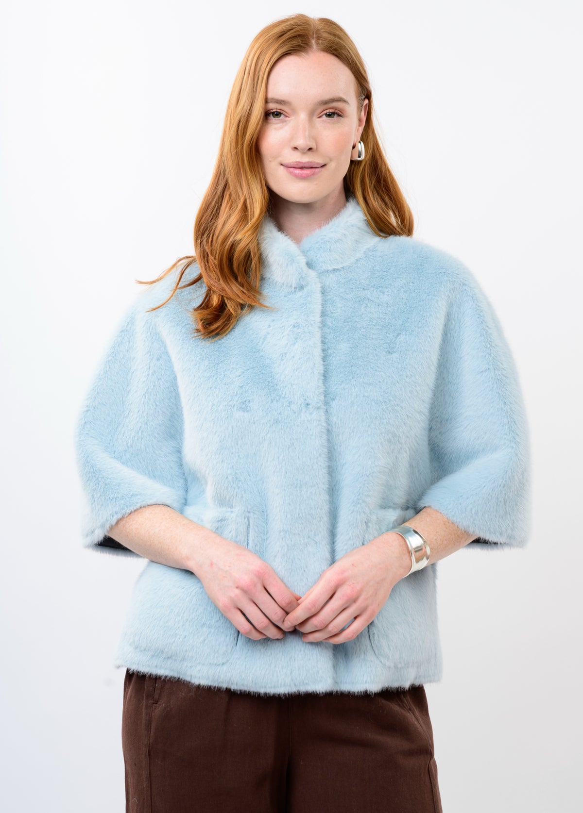 IVY JANE FAUX FUR CAPELET - LIGHT BLUE