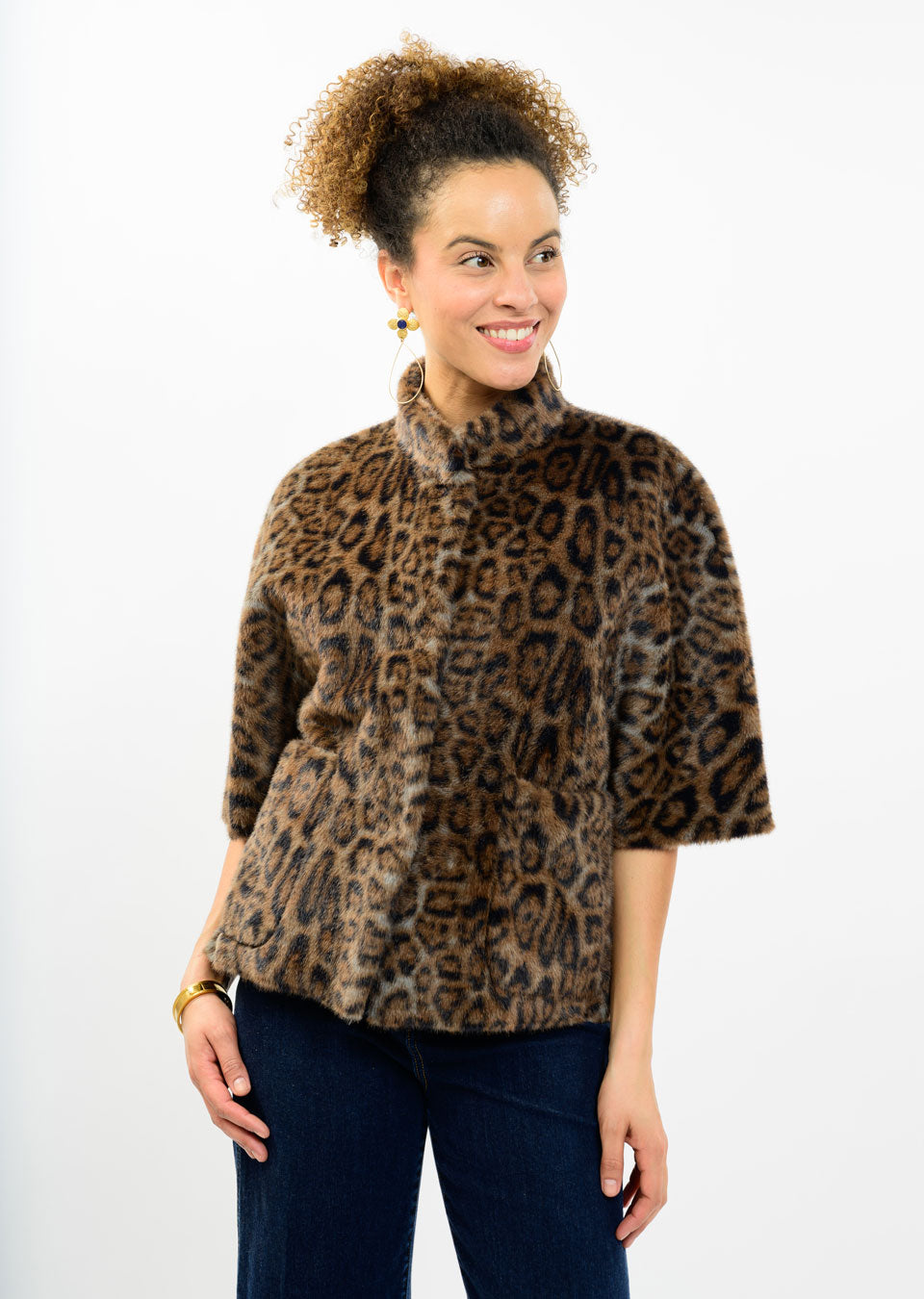 IVY JANE FAUX FUR CAPELET - BROWN MULTI