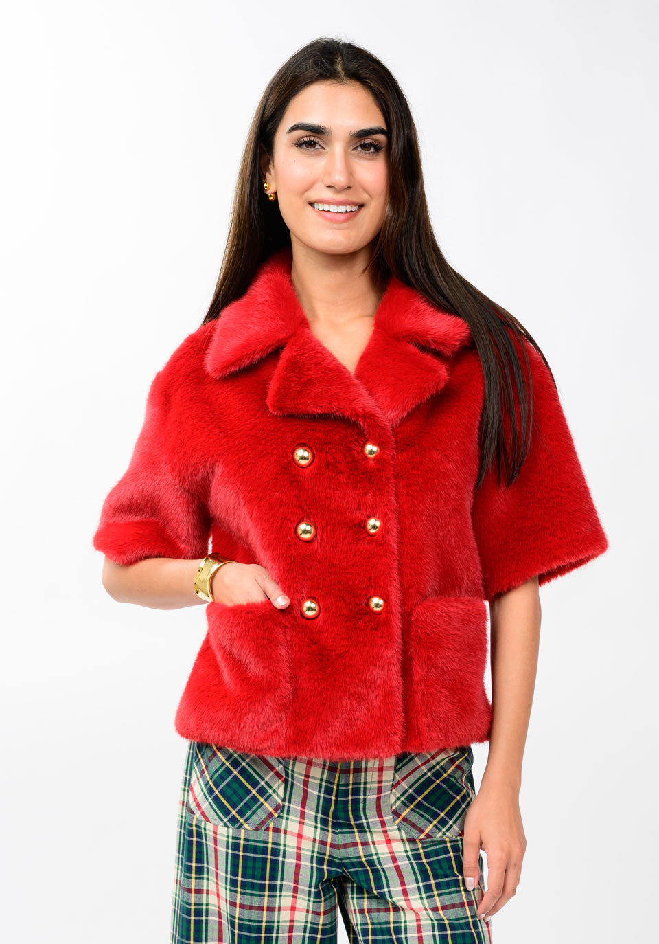 IVY JANE DOUBLE BREASTED CAPE - RED