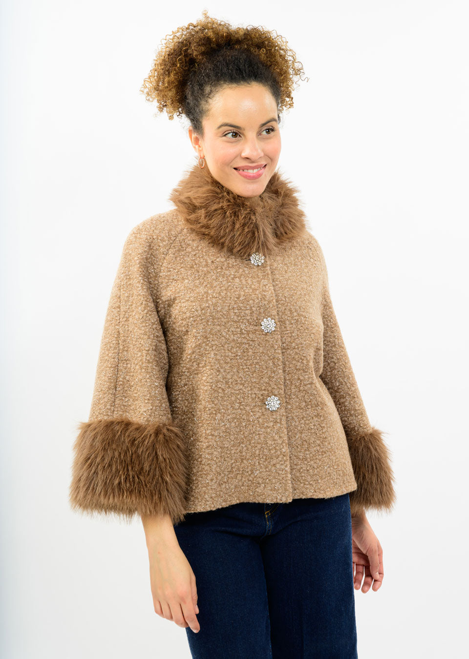 IVY JANE BOUCLE SPARKLE FUR - CAFE BROWN