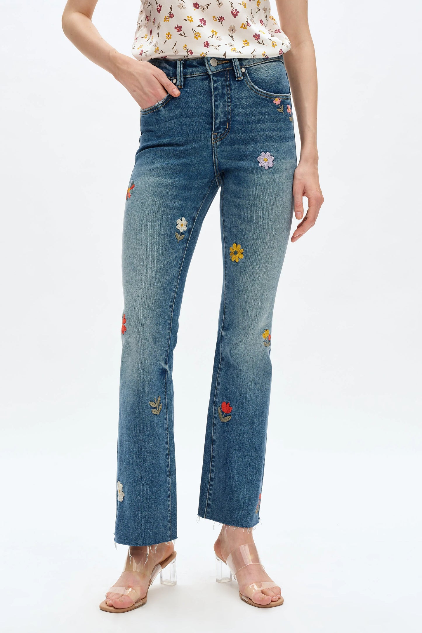 BAYEAS EMBROIDERED FLORAL DETAIL JEANS - DENIM
