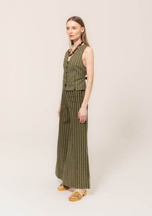 BEL KAZAN SHILOH PANT - SAGE GREEN WITH PINK STRIPE