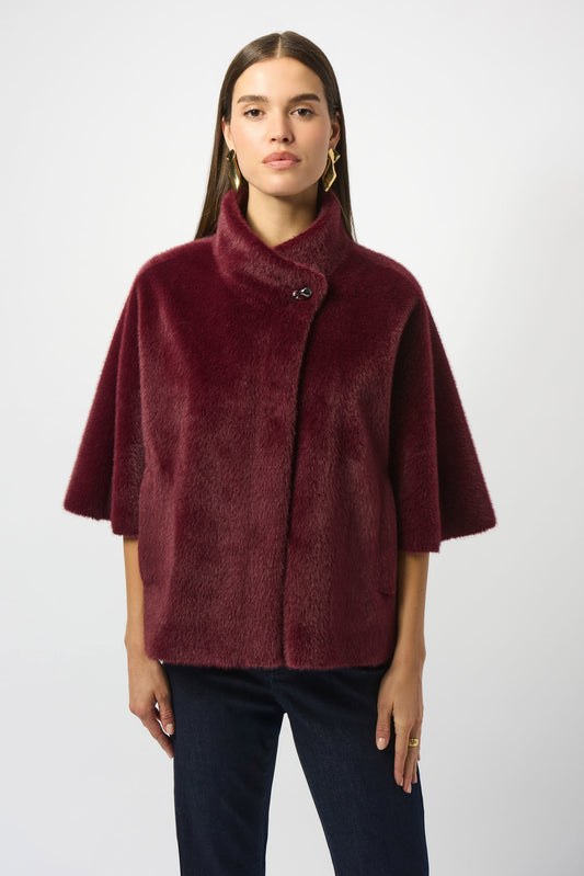 JOSEPH RIBKOFF BONDED FAUX FUR SUEDE JACKET - WINE