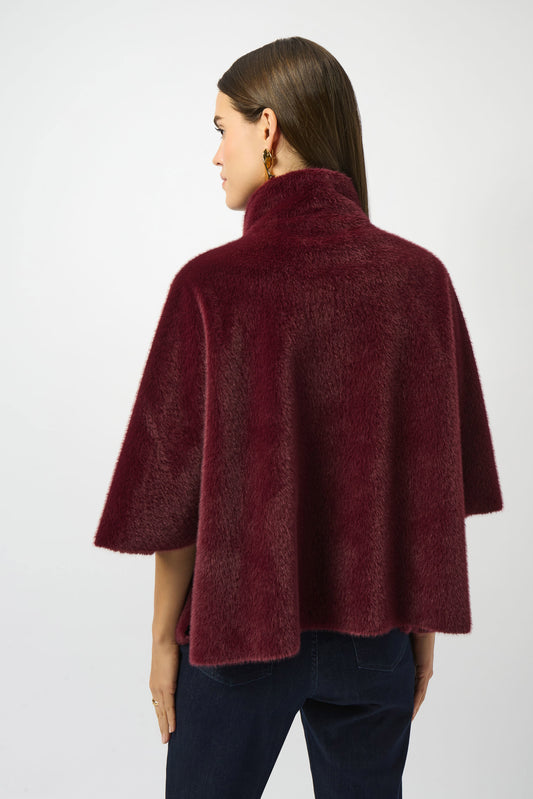 JOSEPH RIBKOFF BONDED FAUX FUR SUEDE JACKET - WINE