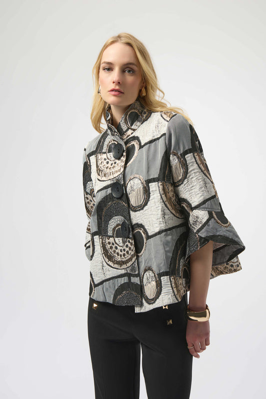 JOSEPH RIBKOFF ABSTRACT JAQUARD JACKET - BLACK MULTI