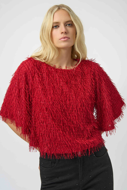 JOSEPH RIBKOFF NOVELTY FRINGE BOXY TOP - RED
