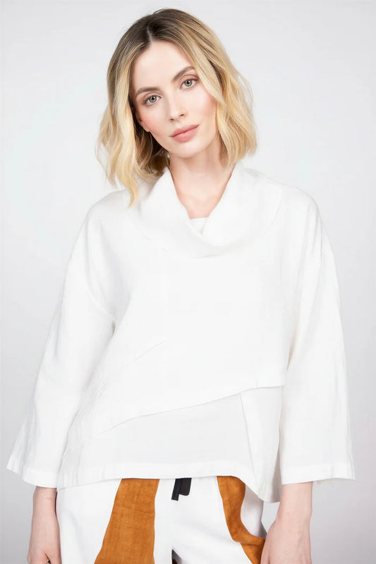 OLIVIA BY HABITAT CROSSROADS COWL-NECK TOP - WHITE