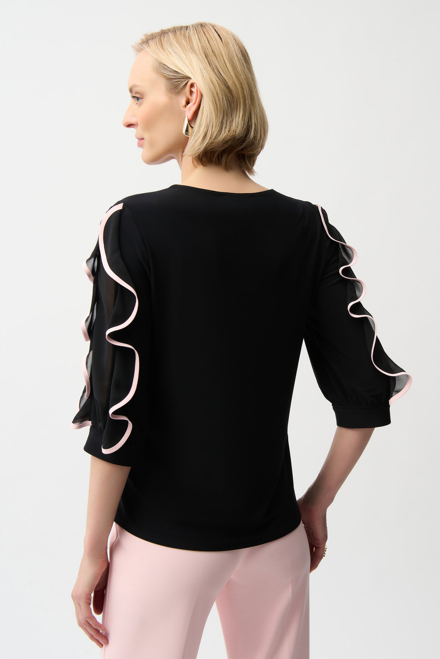 JOSEPH RIBKOFF SILKY KNIT TOP - BLACK & PINK