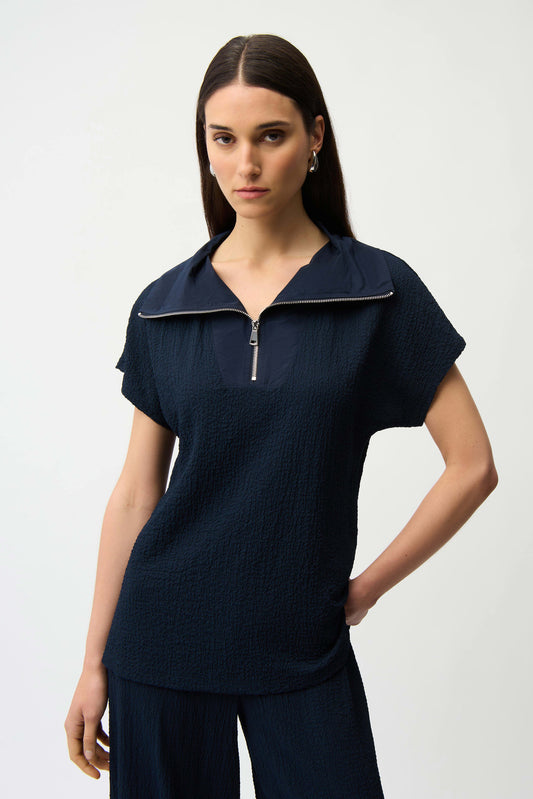 SALE JOSEPH RIBKOFF SEERSUCKER BOXY TOP - NAVY