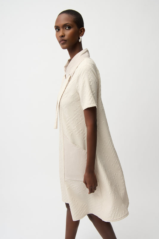 JOSEPH RIBKOFF GEO TEXTURED A-LINE DRESS - CREAM