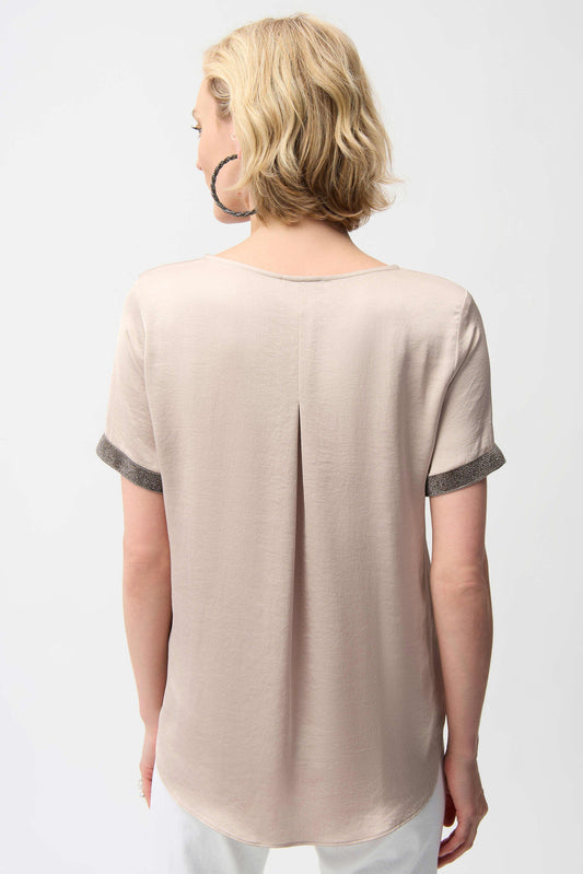JOSEPH RIBKOFF RECYCLED SATIN TOP W/ RHINESTONES - SAND