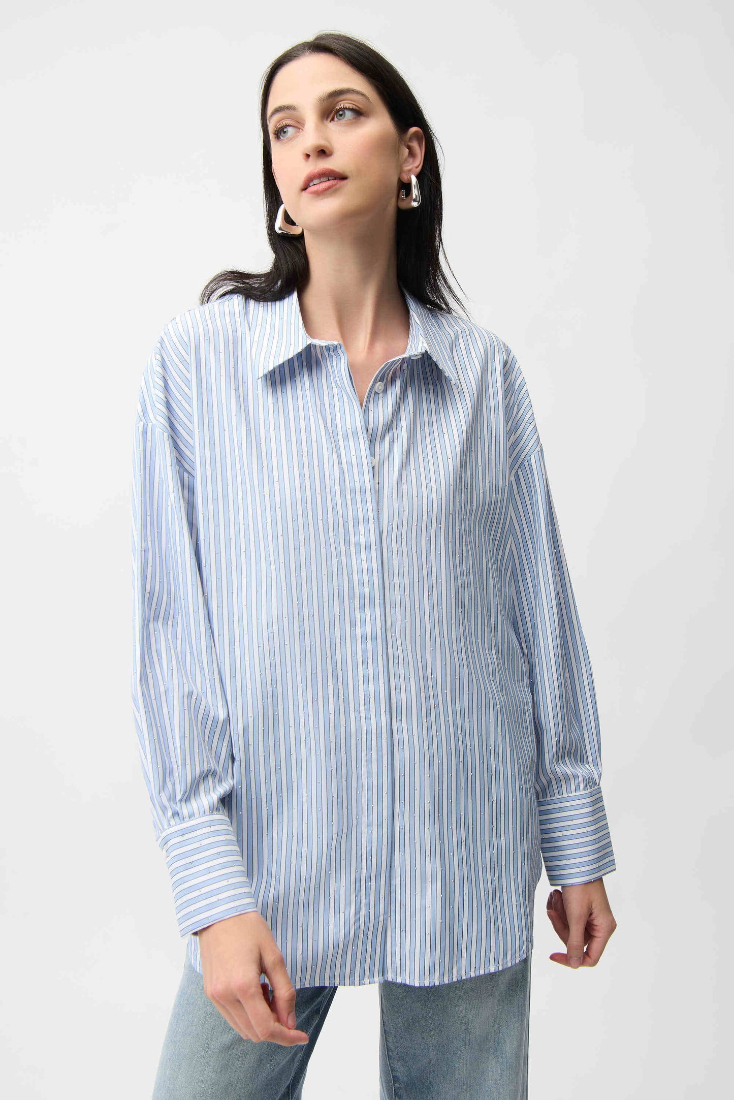 SALE JOSEPH RIBKOFF TENCEL STRIPED BOXY BLOUSE - BLUE MULTI