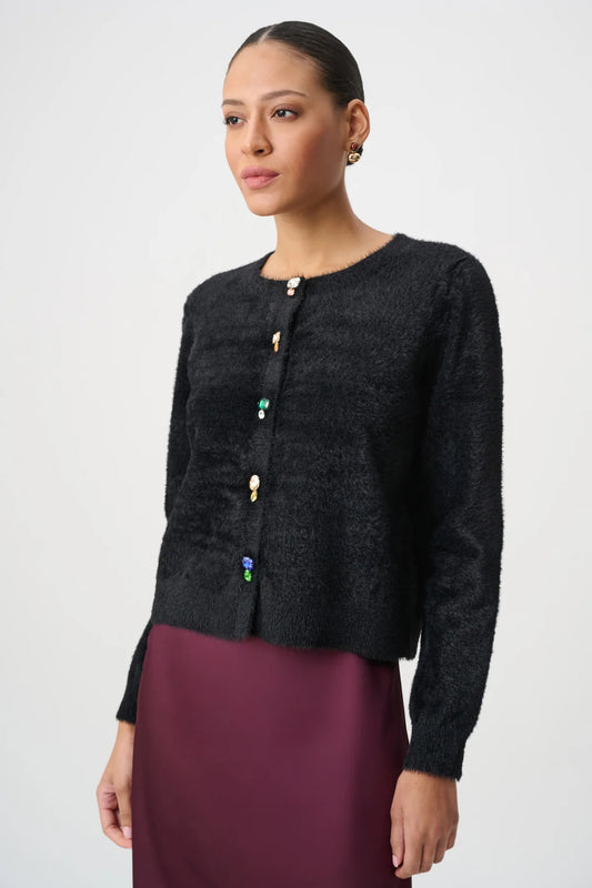 JOSEPH RIBKOFF BEJEWED CREWNECK CARDIGAN - BLACK