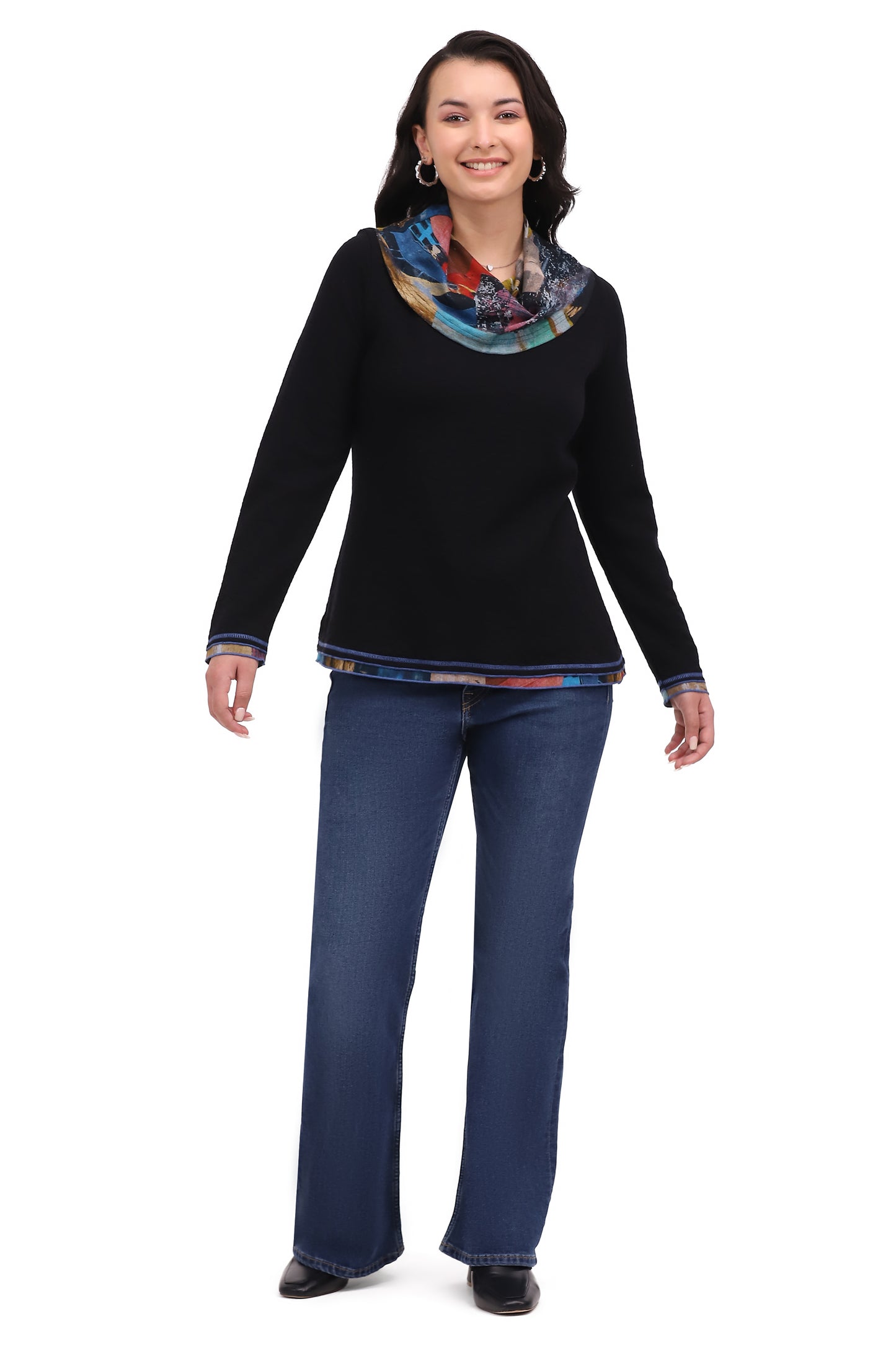 PARSLEY & SAGE JORDAN COWL TOP - BLACK MULTI
