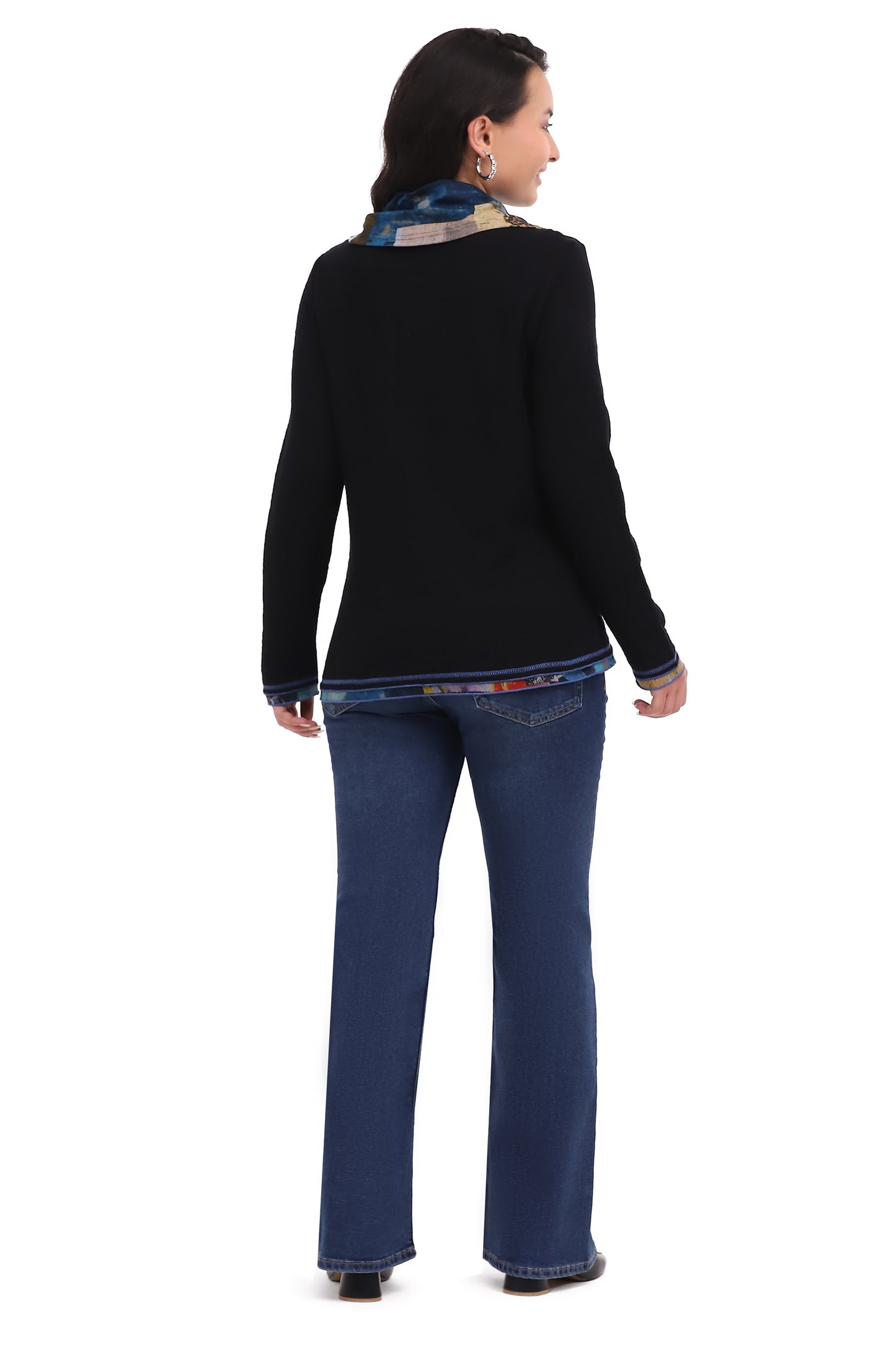 PARSLEY & SAGE JORDAN COWL TOP - BLACK MULTI