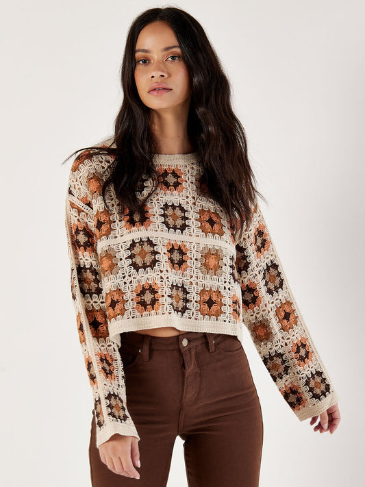 *SALE* APRICOT CROCHET SQUARE BOXY CROP SWEATER - MULTI - 902817