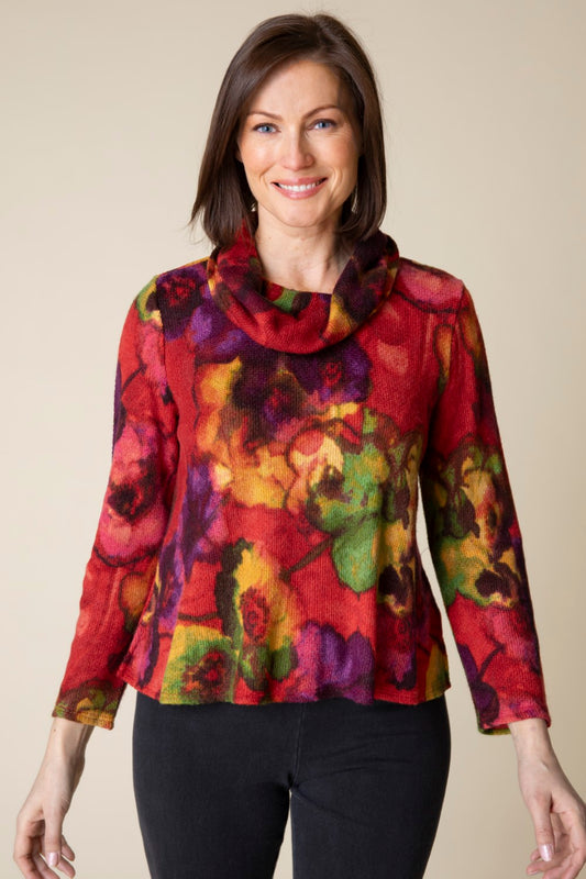 HABITAT EASY COWL-NECK TOP - ABSTRACT FLORAL - 50539APP