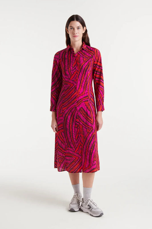 COMPANIA FANTASTICA CREPE MIDI DRESS - PINK MULTI