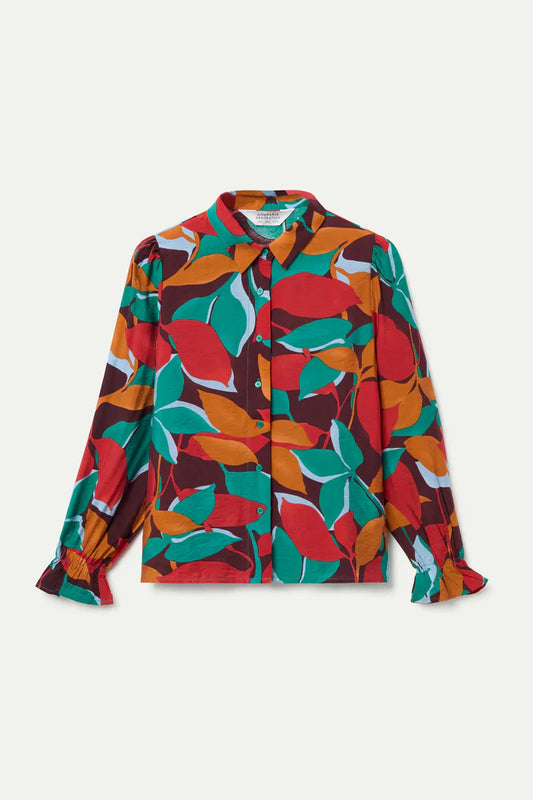 COMPANIA FANTASTICA PRINT CREPE SHIRT - BROWN MULTI