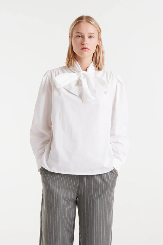 COMPANIA FANTASTICA BOW NECK BLOUSE - WHITE