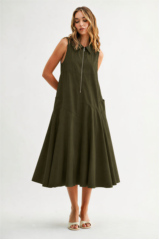 JOH JUDD STRETCH PARACHUTE DRESS - OLIVE