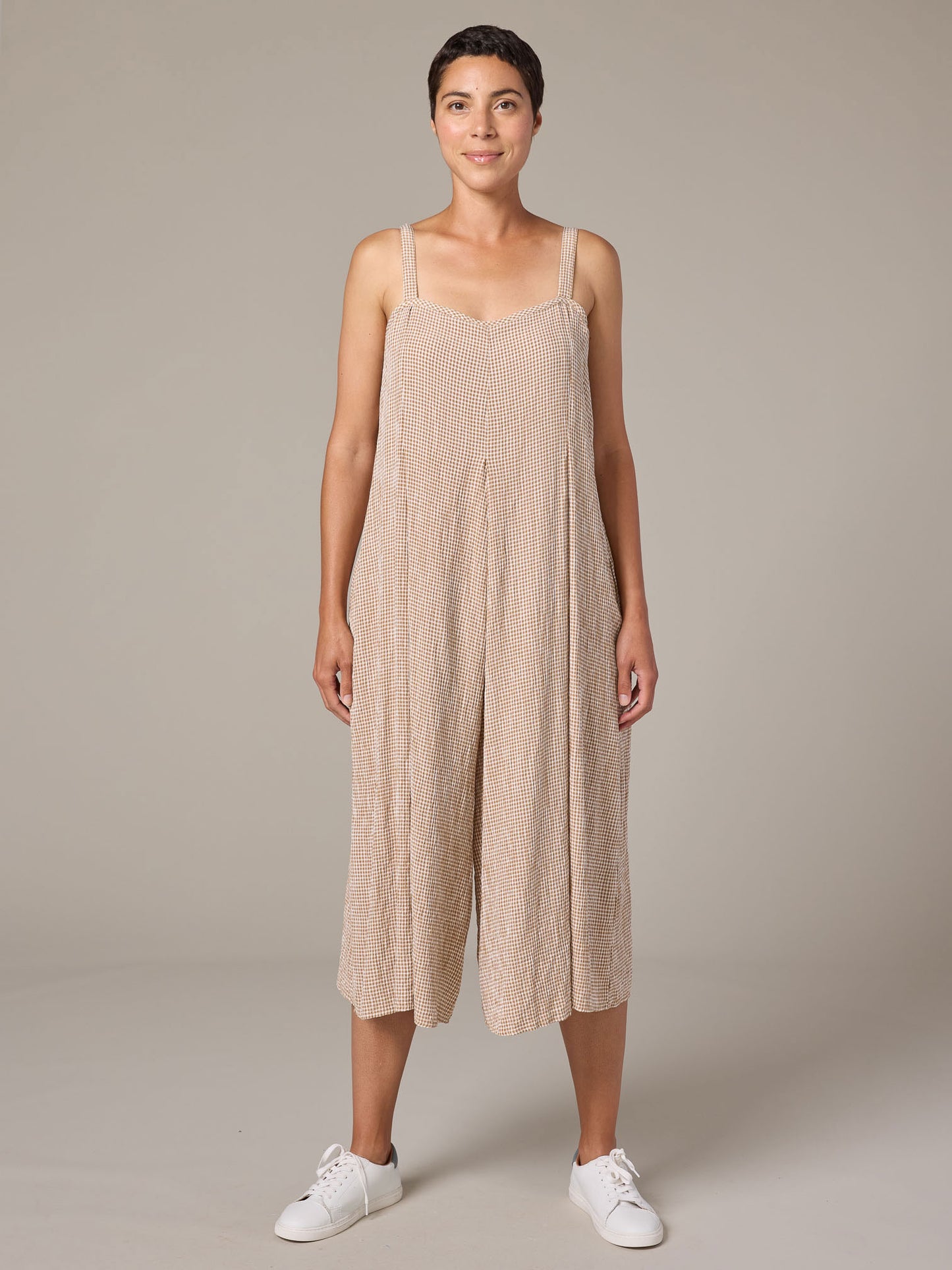 CUT LOOSE CROPPED JUMPSUIT - TAN, TEAL