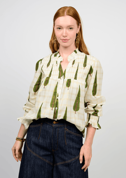 IVY JANE METALLIC PLAID TREE PRINT TOP