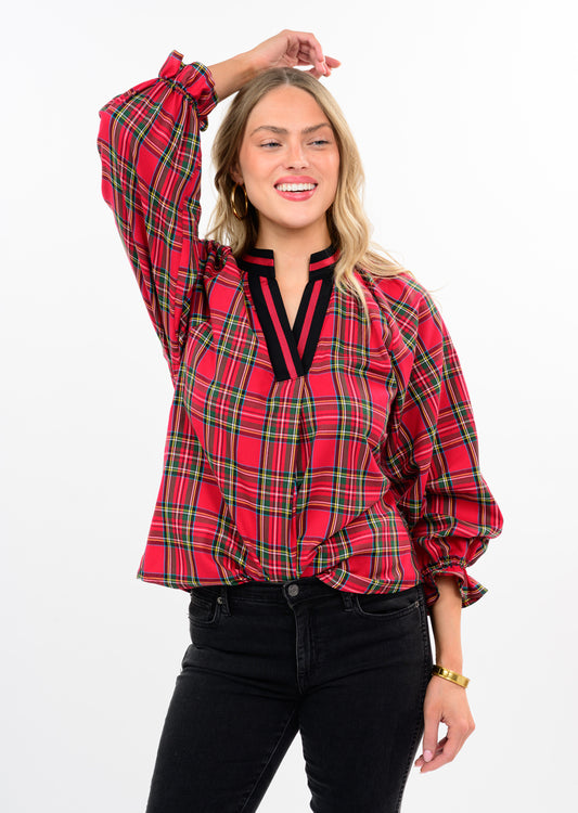 IVY JANE TARTAN PLAID POPOVER - RED MULTI