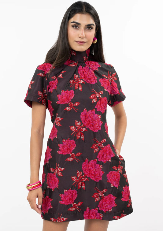 UNCLE FRANK BOW BACK DRESS - BROWN MULTI