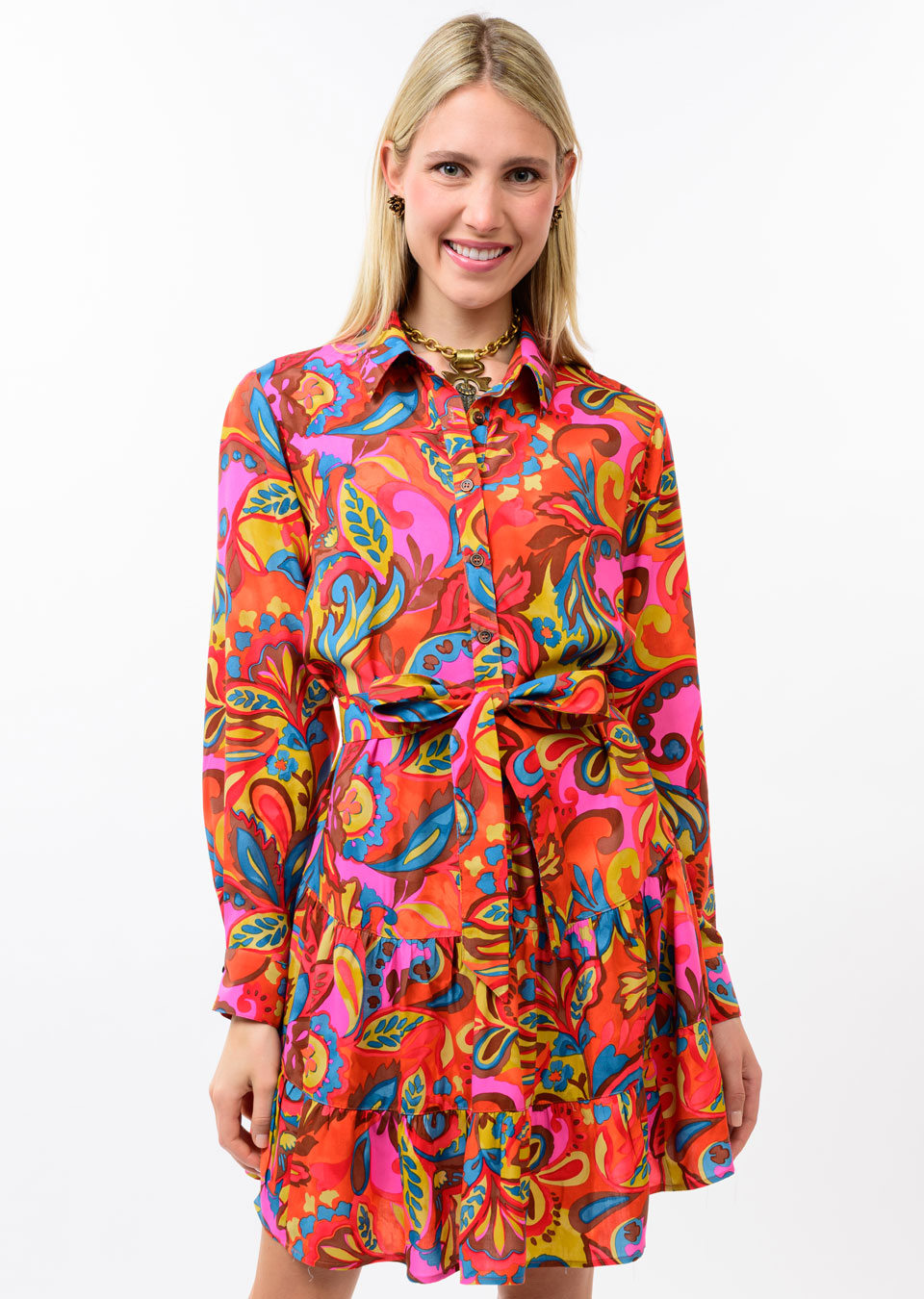UNCLE FRANK FLOUNCE HEM SHIRT DRESS - MULTI