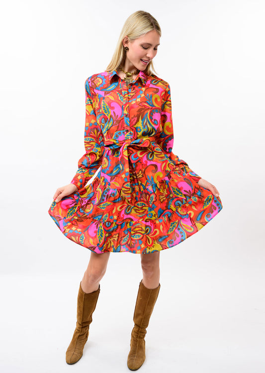 UNCLE FRANK FLOUNCE HEM SHIRT DRESS - MULTI