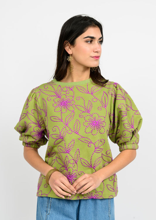 IVY JANE FLORAL VINES TOP - GREEN MULTI