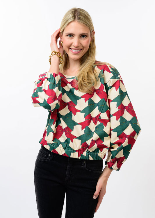 IVY JANE BOW SWEATSHIRT - CREAM MULTI