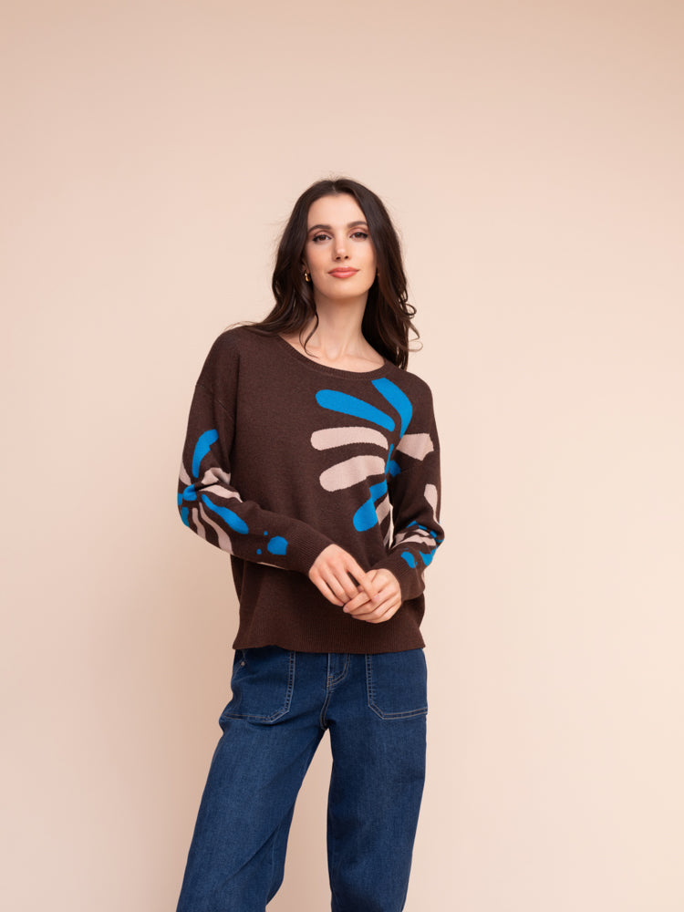 ALISON SHERI FLOWER PRINT SWEATER - BROWN MULTI