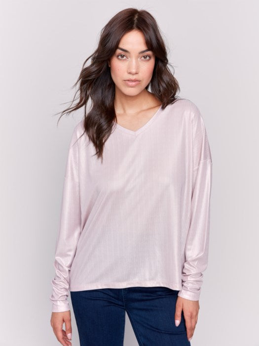 *SALE* CHARLIE B FOILED KNIT TOP - PINK METALLIC - C1368PK964B114