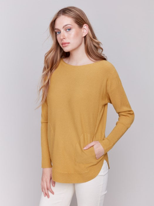 *SALE* CHARLIE B PLUSHY KNIT CREW-NECK SWEATER - AMBER YELLOW - C2170W464A224