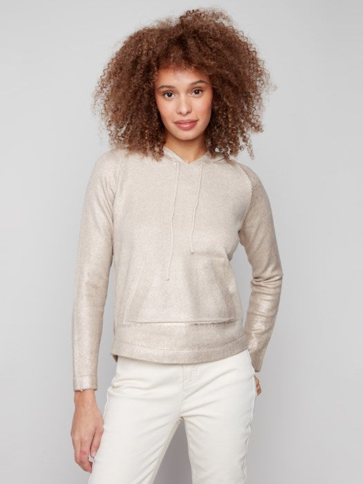CHARLIE B PLUSH KNIT HOODIE - CHAMPAGNE