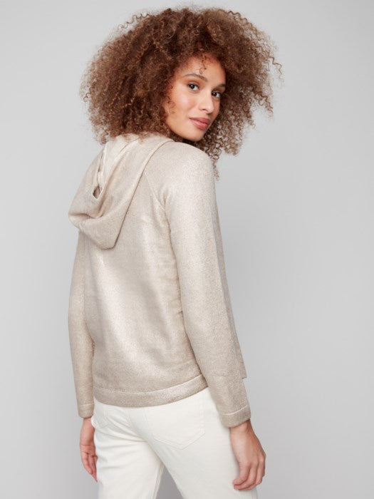 CHARLIE B PLUSH KNIT HOODIE - CHAMPAGNE