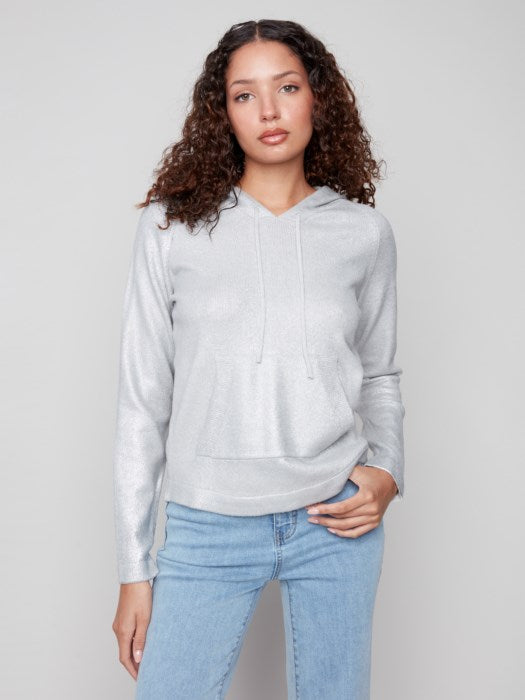CHARLIE B PLUSH KNIT HOODIE - SILVER