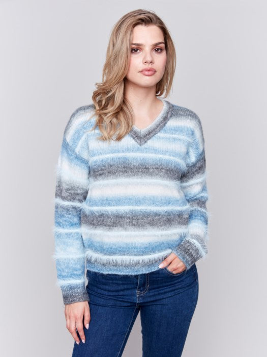 *SALE* CHARLIE B SRIPED SWEATER - CREAM & BLUE - C2758079CP655