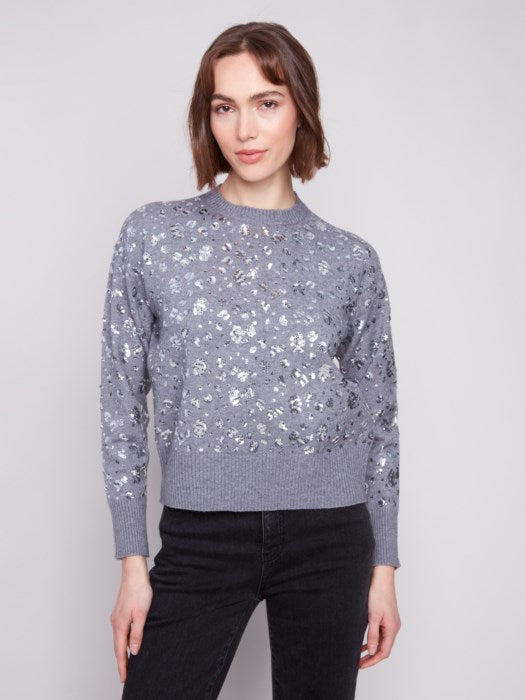 CHARLIE B DROP SHOULDER SEQUIN SWEATER - DARK GREY