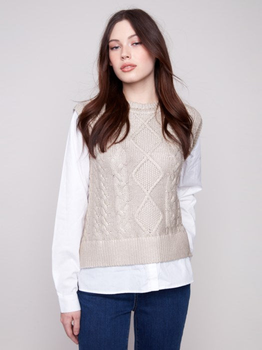 CHARLIE B FOILED CREW-NECK FOOLER SWEATER - GOLD