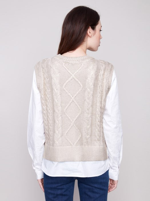 CHARLIE B FOILED CREW-NECK FOOLER SWEATER - GOLD