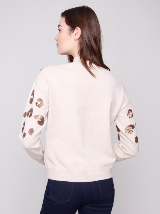 CHARLIE B MOCK NECK SWEATER W/ SEQUINS - OATMEAL