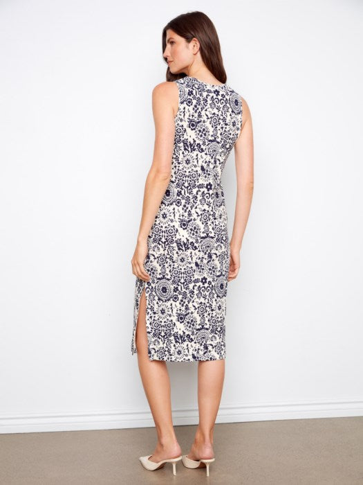 CHARLIE B SLEEVELESS PRINTED DRESS - NAVY & WHITE